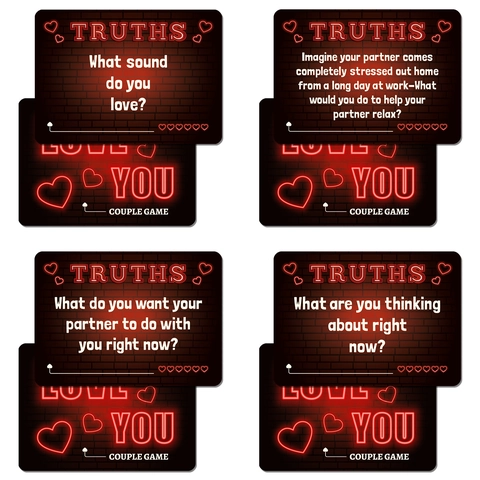 50 Feuilles Cartes Jeu Couple Néon Cœur Love You Truth Or Dare Cartes Questions Relation Interactive Pour Adultes Soirée Date
