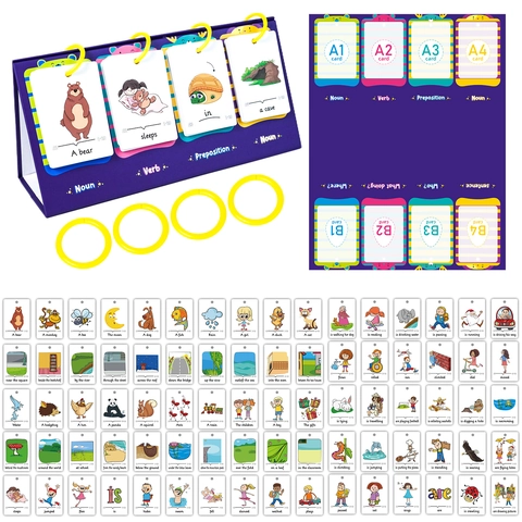 English Sentence Maker Flash Cards Learning Toy With Foldable Stand For Kids Noun Verb Preposition Educational Cards