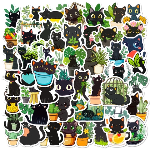Cartoon Schwarze Katze Aufkleber Wasserdicht PVC DIY Deko Doodle Decals Für Laptop Handyhülle Gepäck Kühlschrank Notizbuch