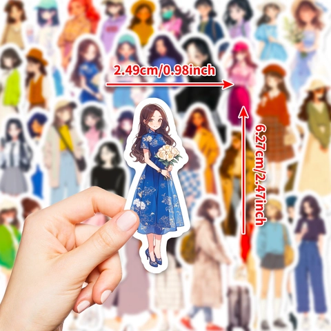 Creative Hand Drawn Girl Daily Outfit Stickers Waterproof Cartoon Anime Decorative Stickers For Journal Planner DIY Laptop