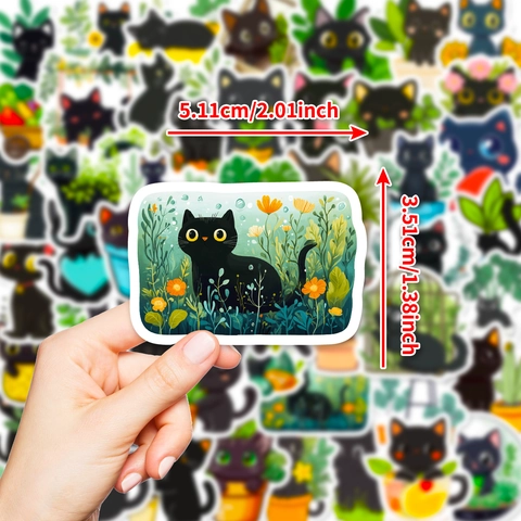 Cartoon Schwarze Katze Aufkleber Wasserdicht PVC DIY Deko Doodle Decals Für Laptop Handyhülle Gepäck Kühlschrank Notizbuch