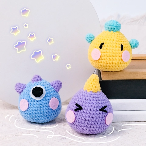 DIY Crochet Kit For Beginners Three Monsters Amigurumi Handmade Knitting Yarn Hook Stuffing Cute Decoration Gift