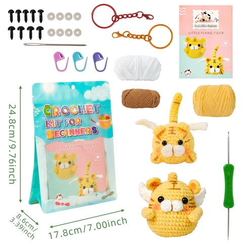 DIY Häkelset Kleiner Fliegender Tiger Amigurumi Für Anfänger Handgemachtes Tier Plüschtier Bastelpaket Mit Video Anleitung Garn