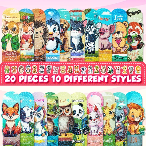 Cute Cartoon Animal Laser Paper Bookmarks For Kids Students Holographic Glitter Animal Patterns Reading Mark School Stationery