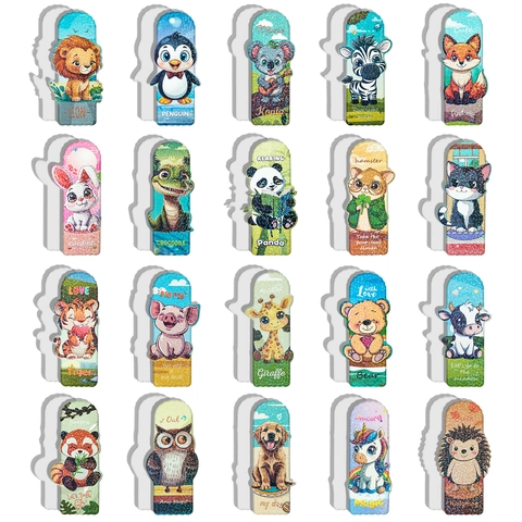 Cute Cartoon Animal Laser Paper Bookmarks For Kids Students Holographic Glitter Animal Patterns Reading Mark School Stationery