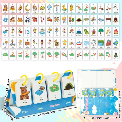 Carte per l'Apprendimento di Preposizioni Nomi Verbi in Inglese Con Supporto Set di Carte a Fogli Mobile per Bambini