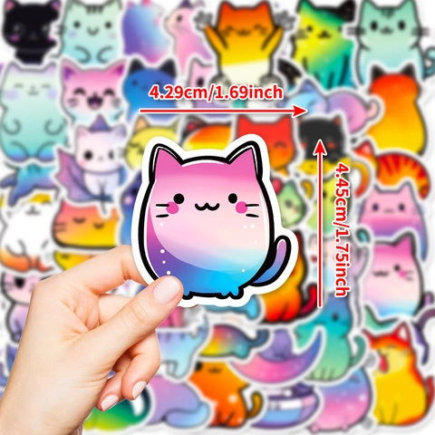 Cute Cat Stickers Waterproof Gradient Cartoon Animal Graffiti Decals For Laptop Water Bottle Scrapbook Kids DIY Decoration