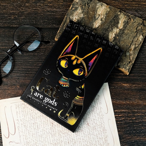 Taccuino Egiziano Antico Gatto Bastet Copertina Rigida Oro Nero Bronzatura Diario Con Geroglifici Per Ufficio Scuola Regalo