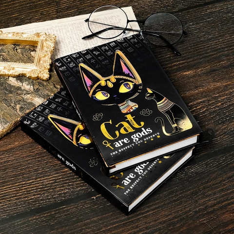 Taccuino Egiziano Antico Gatto Bastet Copertina Rigida Oro Nero Bronzatura Diario Con Geroglifici Per Ufficio Scuola Regalo