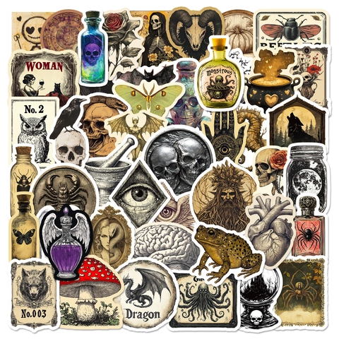 Adesivi a Tema Farmacista Gotico Vintage Decalcomanie in Vinile Impermeabili per Laptop Scrapbook Decorazione Bottiglia Dark Academia