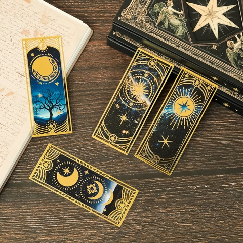 Marcapáginas Vintage de Metal Calado Cielo Estrellado Juego Astrología Retro Sol Luna Estrella Marcador de Páginas Regalo