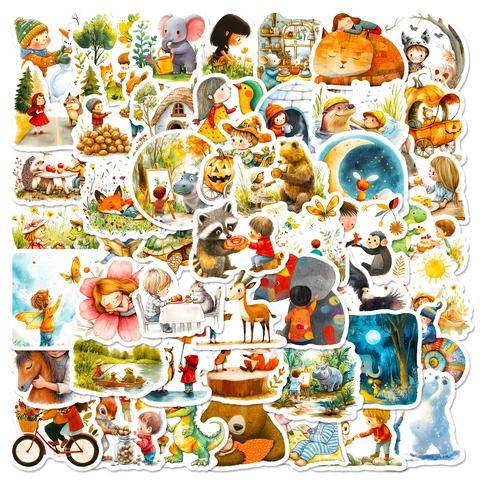Autocollants Animaux Forêt Fantaisie Aquarelle Imperméables Cartoon Enfants Décalcomanies Décoratives Pour Scrapbook