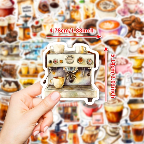 Pegatinas de PVC Impermeables de Acuarela con Tema de Café Calcomanías Retro Estéticas Para Portátil Skateboard Nevera Scrapbooking Decoración