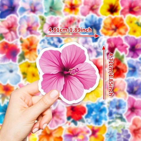 Watercolor Hibiscus Flower Stickers Waterproof Vinyl Floral Decals For Laptop Phone Case Scrapbook DIY Decoration Style