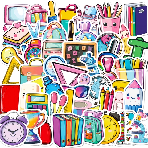 Creative Hand Drawn Cartoon Stationery Stickers Waterproof PVC Decals For Phone Case Journal Laptop Fridge DIY Decoration