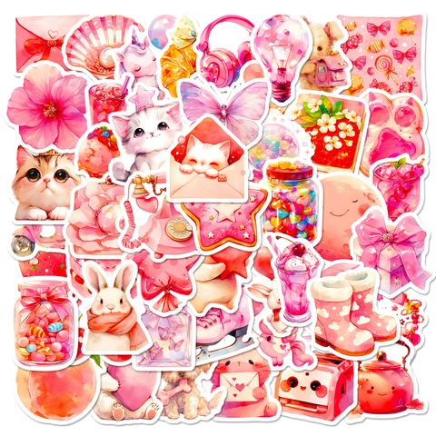 Adesivi Doodle Rosa Femminile Impermeabile PVC Carino Cartone Animato Cuore Dessert Adesivi per Scrapbooking Laptop Journal Decor