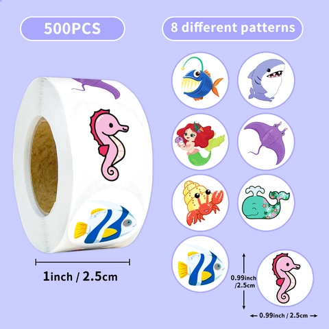 Cartoon Zeewezen Stickers Rol Zeemeermin Haai Zeedier Decoratieve Labels Voor Scrapbooking Cadeau Envelop Verzegeling Klaslokaal Beloningen