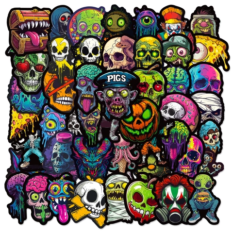 Autocollants Imperméables Horreur Zombie Tête De Mort Graffiti Américain Grotesque Pour Ordinateur Portable Skateboard Halloween