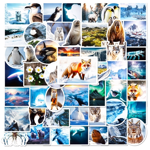 Polar Arktis Thema Wasserdicht PVC Aufkleber Arktische Tiere Eis Landschaft Deko Für Laptop Koffer Schreibwaren DIY Deko Sticker