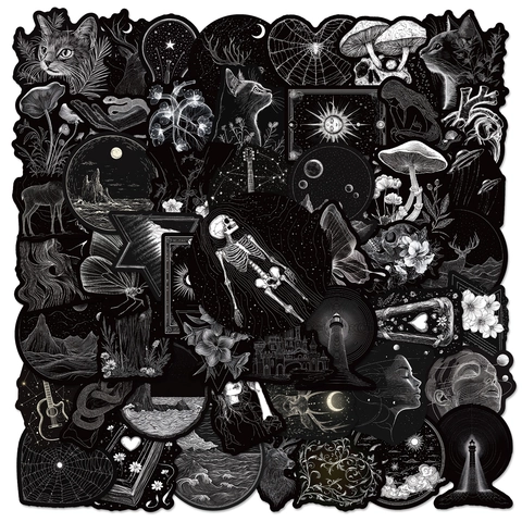 Adesivi Gotico Dark Aesthetic Bianco e Nero Impermeabile Vinile Decalcomanie per Journaling Laptop Custodia Telefono Skateboard DIY Decorazione