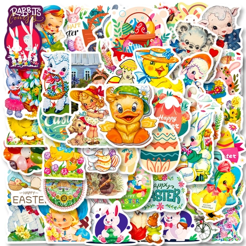 Easter Stickers Set Waterproof PVC Rabbit And Colorful Egg Patterns For DIY Journal Scrapbook Retro Cartoon Decorative Decals