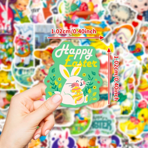 Easter Stickers Set Waterproof PVC Rabbit And Colorful Egg Patterns For DIY Journal Scrapbook Retro Cartoon Decorative Decals