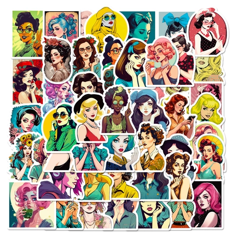 Adesivi Vintage Fashion Girl Impermeabili DIY Laptop Telefono Diario Scrapbooking Decalcomanie Retro Pop Art Adesivi Decorativi