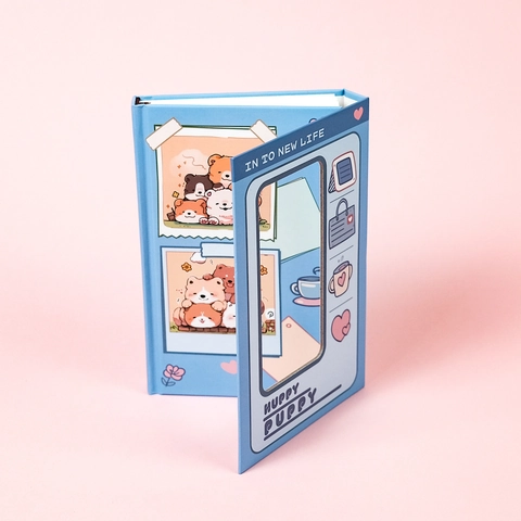 Cute Cartoon Puppy Blue Notebook Hollow Window Hardcover Diary Portable Writing Pad For School Students Stationery Gift
