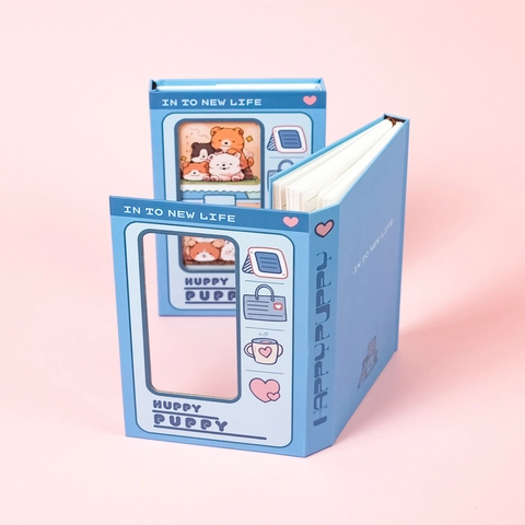 Cute Cartoon Puppy Blue Notebook Hollow Window Hardcover Diary Portable Writing Pad For School Students Stationery Gift
