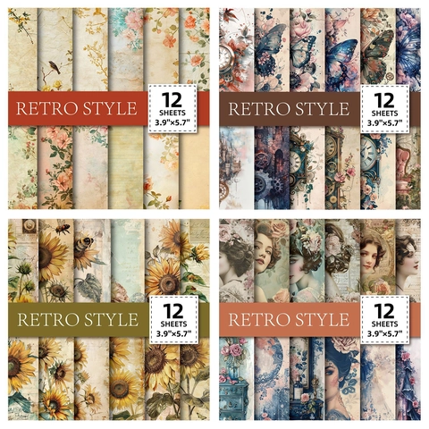 Vintage Retro Scrapbooking Material Paper Aesthetic Decorative Paper For DIY Journal Crafting Botanical Floral Butterfly