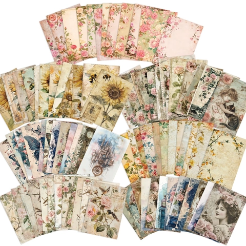 Vintage Retro Scrapbooking Material Paper Aesthetic Decorative Paper For DIY Journal Crafting Botanical Floral Butterfly