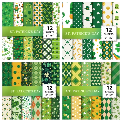 St Patricks Day Scrapbook Paper Pad Green Shamrock Horseshoe Patterns Decorative Craft Paper For DIY Card Making Journaling Scrapbooking Supplies