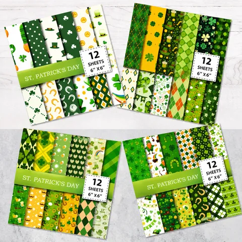 St Patricks Day Scrapbook Paper Pad Green Shamrock Horseshoe Patterns Decorative Craft Paper For DIY Card Making Journaling Scrapbooking Supplies