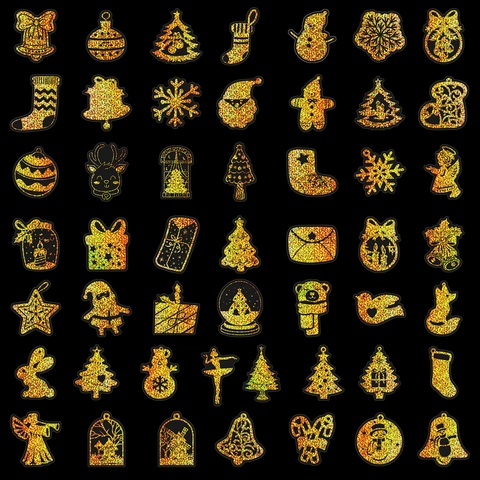 Gold Holographic Laser Christmas Stickers Waterproof PET Festive Decals For DIY Scrapbooking Gift Card Decoration