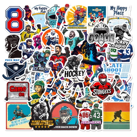 Autocollants Décoratifs en Vinyle Imperméables Thème Hockey sur Glace Graphisme Sport pour Ordinateur Bouteille DIY Décor
