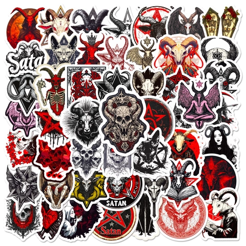 Satanisch Gotisch Graffiti Aufkleber Wasserdicht PVC Rot Schwarz Baphomet Pentagramm Totenkopf Decals Für Laptop Koffer Kühlschrank