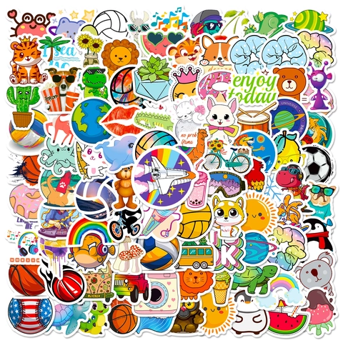 Waterproof PVC Stickers No Repeated Cartoon Animals Food Sports Doodle Decals For Laptop Phone Bottle Guitar Scrapbook Decor