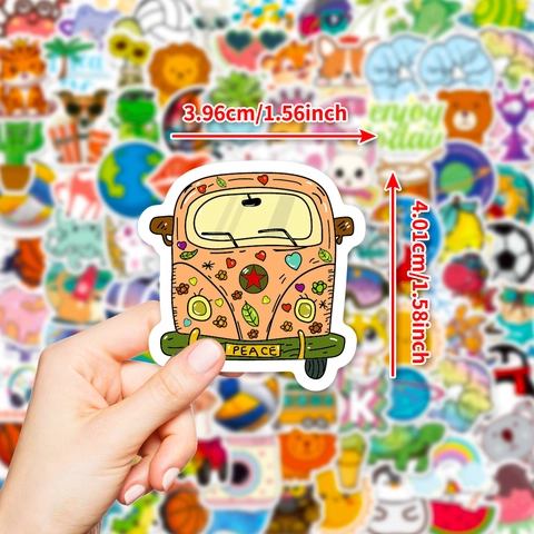Waterproof PVC Stickers No Repeated Cartoon Animals Food Sports Doodle Decals For Laptop Phone Bottle Guitar Scrapbook Decor
