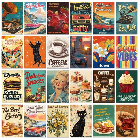 50Pcs Vintage Wall Collage Kit Aesthetic Nordic Retro Posters Room Decor Cardboard Art Photo Collection For Bedroom Living Room Wall