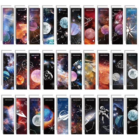 Starry Sky Space Exploration Bookmarks Set Waterproof Holographic Galaxy Planet Astronaut Paper Bookmarks For Reading School Stationery Gift