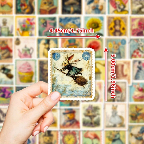 Vintage Postage Stamp Stickers Retro Anthropomorphic Animal Plant Mushroom Decoration For Scrapbooking DIY Journal Laptop Phone Case