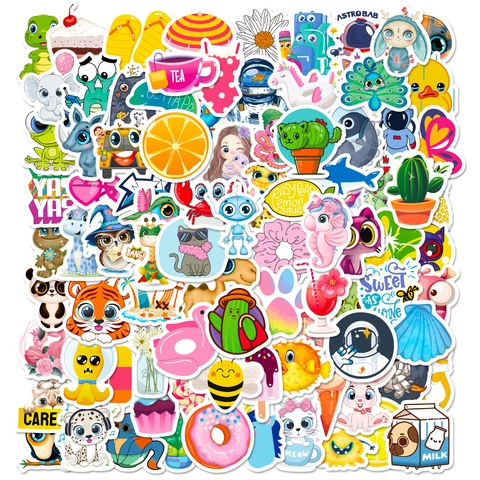 Set di Adesivi Impermeabili a Cartoni Animati Astronauta Animale Cibo Pianta Decalcomanie Decorative Miste per Laptop Scrapbook Custodia Telefono Regalo Bambini