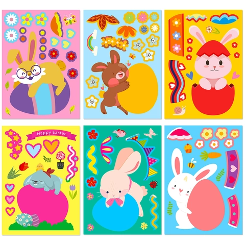 6 Blatt Osterhase Ei Aufkleber DIY Cartoon Graffiti Abziehbilder Für Kinder Feiertag Geschenk Party Dekoration Zubehör
