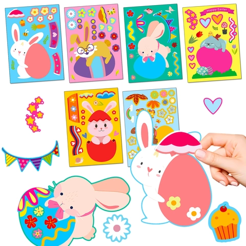 6 Blatt Osterhase Ei Aufkleber DIY Cartoon Graffiti Abziehbilder Für Kinder Feiertag Geschenk Party Dekoration Zubehör
