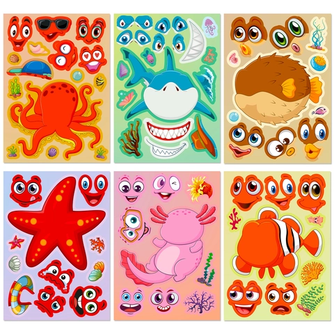 Meeresbewohner Gesichtswechsel Aufkleber DIY Cartoon Ausdruck Decals Für Kinder Scrapbooking Belohnung Dekoratives Handwerk