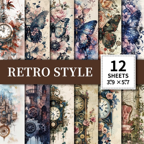 Vintage Steampunk Scrapbooking Material Paper Retro Butterfly Floral Gear Clock Decorative Background Paper For Journaling DIY Art Craft