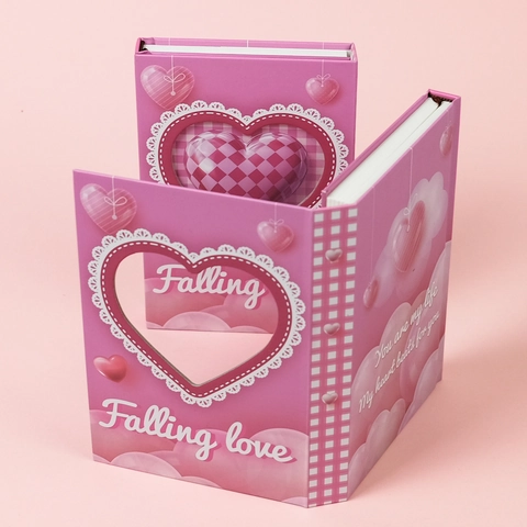 Carnet de Notes Créatif Rose Coeur Creux Couverture Rigide Journal Romantique Motif Gingham Pour Filles Cadeau Bureau École