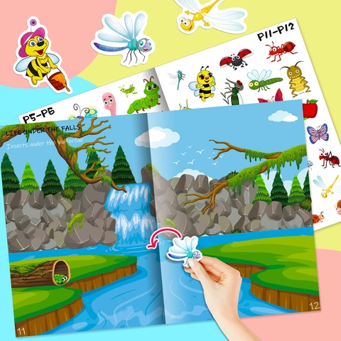Kids Insect Theme Sticker Book With Waterproof Reusable Stickers Educational DIY Activity Toy For Toddlers Early Learning