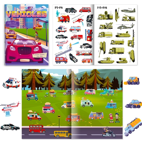 Children Transport Vehicles Sticker Book Waterproof Reusable Educational DIY Activity Toy For Kids Gift