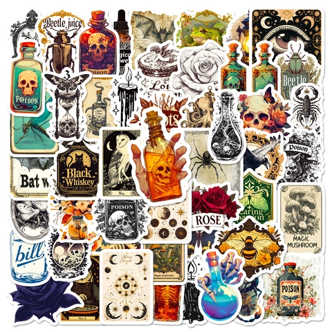 Vintage Pegatinas Góticas Oscuras Impermeables PVC Jugo Escarabajo Veneno Calavera Calcomanías Para DIY Portátil Scrapbook Decoración